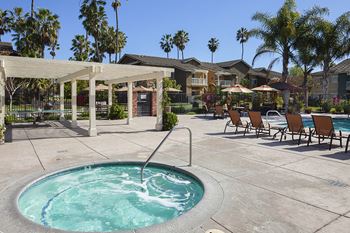Private swimming pool, at Sumida Gardens Apartments, Santa Barbara California